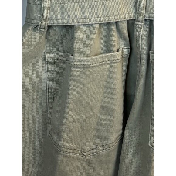 LANE BRYANT Olive Green Denim Jumpsuit 16 Petite Belted Straight Leg Utility 70s - Picture 11 of 16